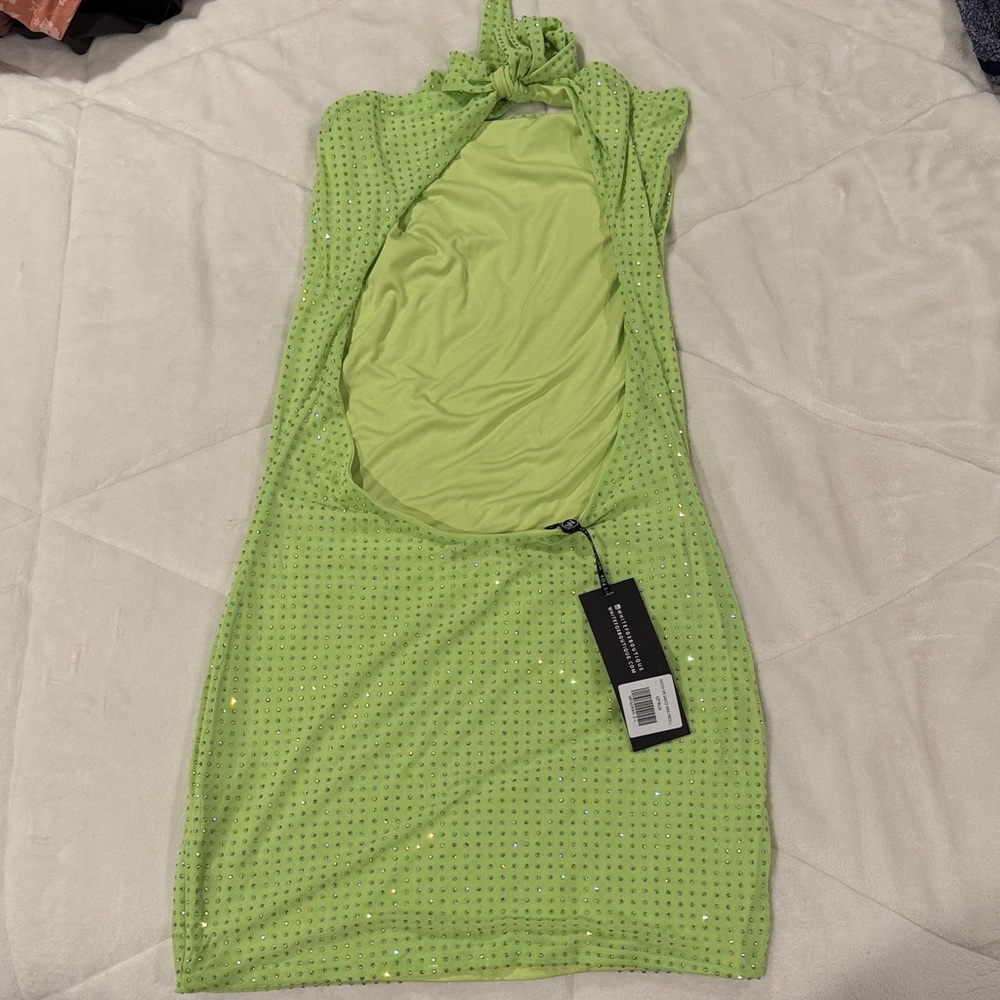 White Fox Boutique Neon Green Halter Dress - Picture 3 of 4